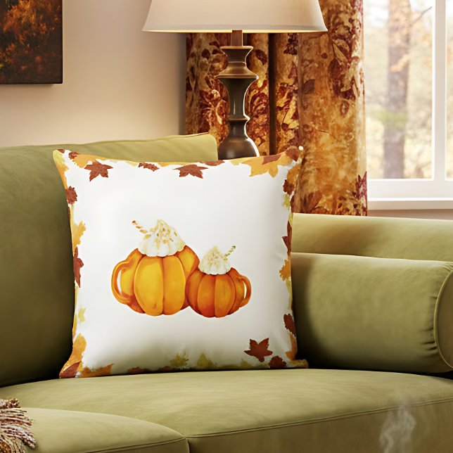 Almofada Caneca de Abóbora em Casa de Campo Outono Aconcheg (Farmhouse pumpkin accent throw pillow. Decorative pumpkin pillow for fall.)