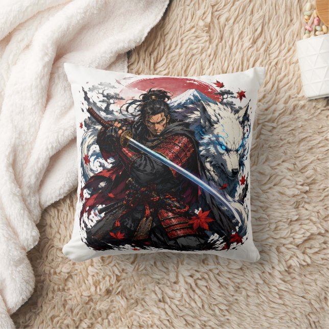 Almofada Caneca Samurai e Lobo Branco | Fantasia do Guerrei (Cobertor)