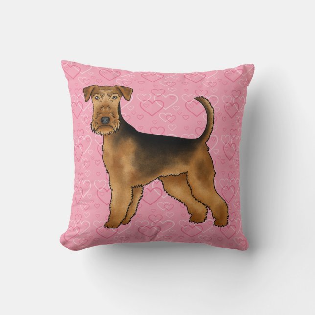 Almofada Cão Airedale Terrier Amor Com Padrão de Coração Ro (Frente)