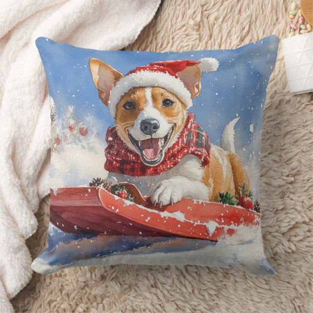 Almofada Cão Basenji em Trenó Deixe Nevar Natal (Cobertor)