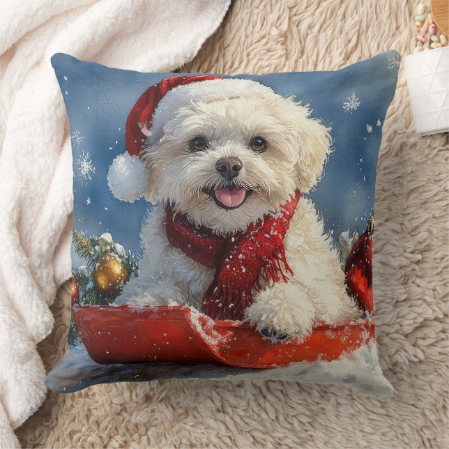 Almofada Cão Bichon Frise em Trenó Deixe Nevar Natal  (Cobertor)