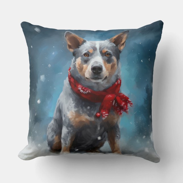 Almofada Cão Blue Heeler na Neve Natal (Frente)