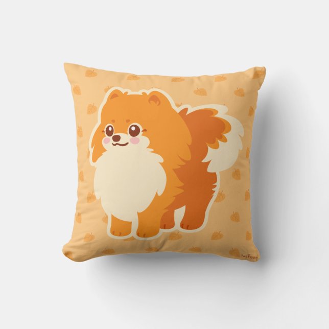 Almofada Cão bonito Kawaii Pomeranian (Frente)