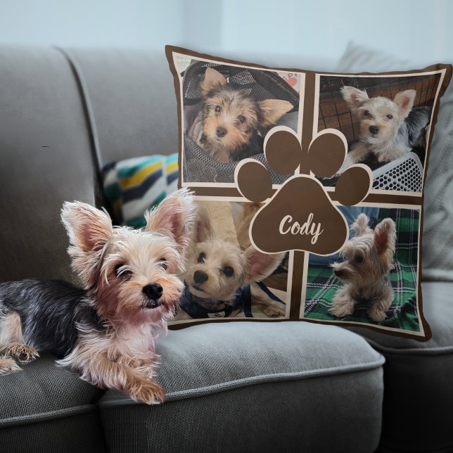 Almofada Cão Cachorro Colagem Foto Colagem de Pet Nome Trav (Custom Dog Paw Pet Photo Collage Personalized Pet Name Pillow)