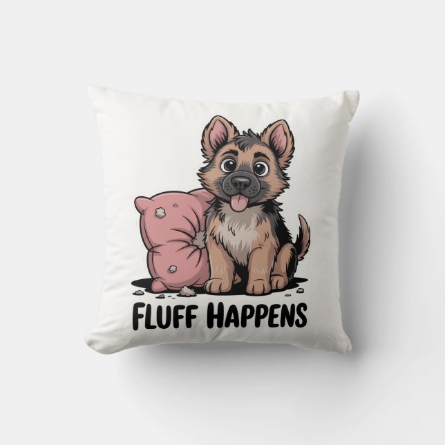 Almofada Cão Cachorro "Fluff Happens", German shepherd Cach (Frente)