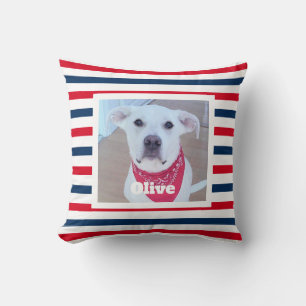 Almofada Cão Cachorro Vermelho Branco Azul Strips Foto Patr