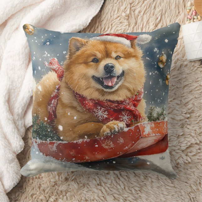 Almofada Cão Chow Chow no Trenó Deixe Nevar Natal (Cobertor)