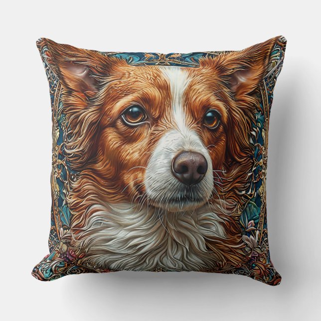 Almofada Cão Com Fundo Decorativo Ornamentado (Frente)