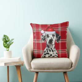 Almofada Cão Dálmata Xadrez Vermelho Natalino