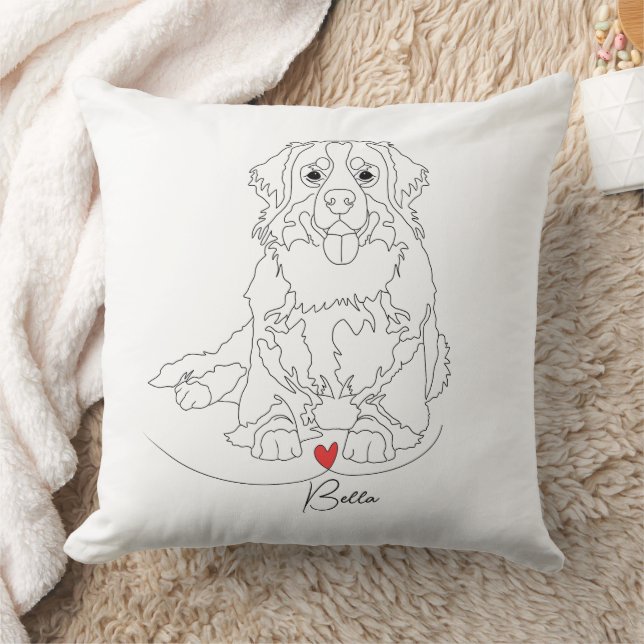 Almofada Cão de Montanha Bernês com Arte de Linha do Coraçã (Cobertor)