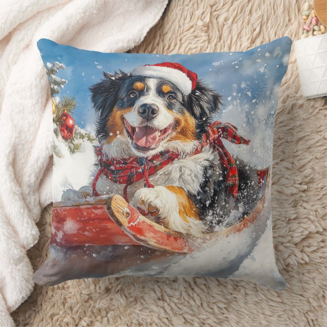 Almofada Cão de Montanha Bernês em Trenó de Natal (Cobertor)