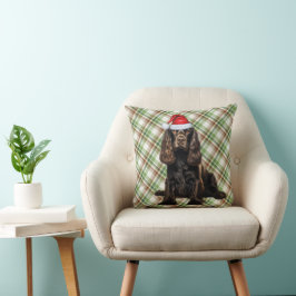 Almofada Cão de Natal da Xadrez Sazonal Brown Cocker Spanie
