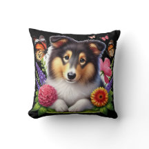 Cão de Pastoreio de Shetland com Flores e Borbolet