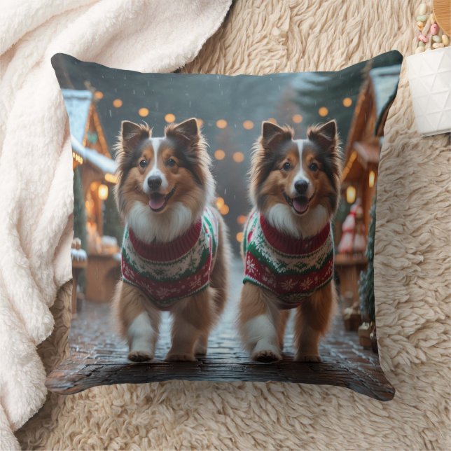 Almofada Cão de Pastoreio de Shetland Natal Neve Férias  (Cobertor)