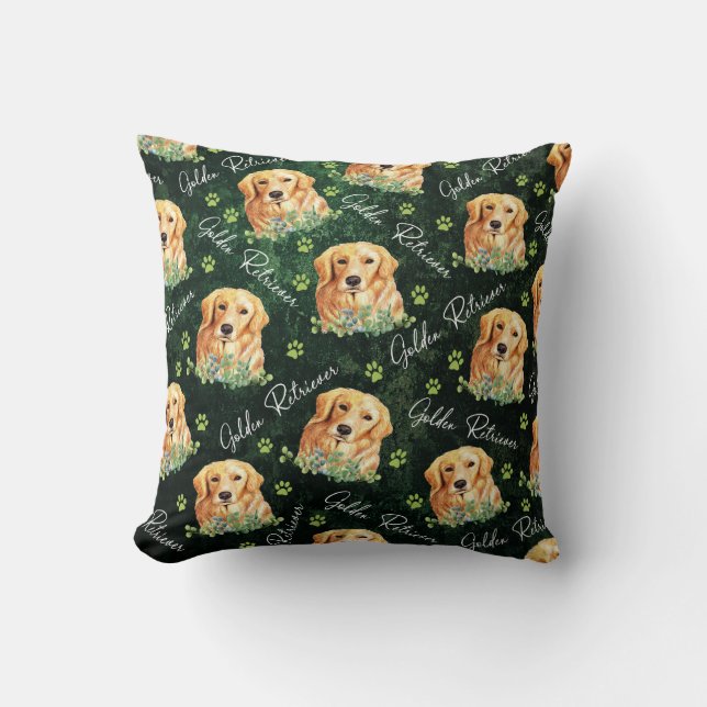 Almofada Cão do golden retriever, folhas do eucalipto, (Frente)