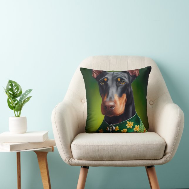Almofada Cão Doberman vestido para o Dia de São Patrício (Cadeira)
