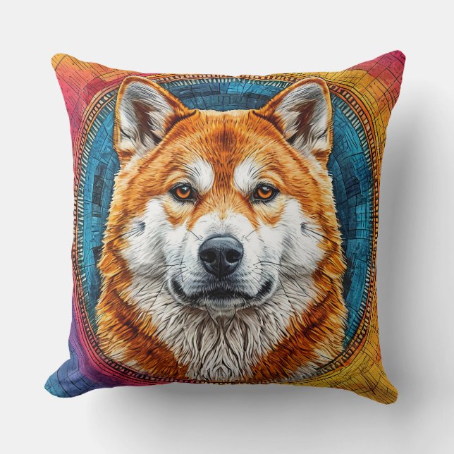 Almofada Cão em um Padrão Artístico Circular (Frente)