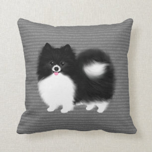 Almofada Cão Fluffy Feliz da Pomerânia Branca e Negra
