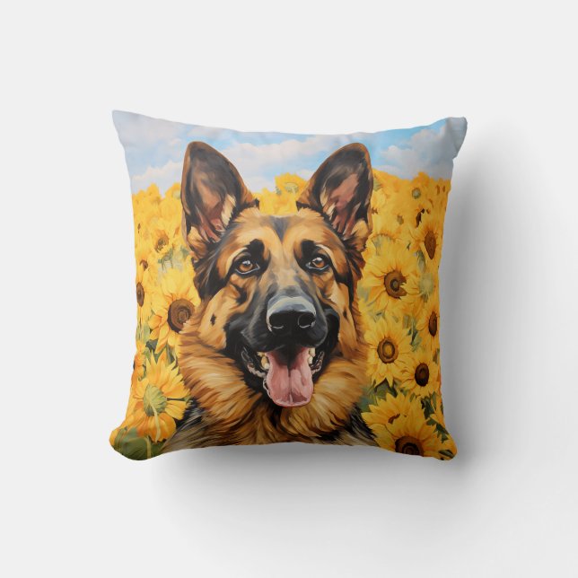 Almofada cão german shepherd nos girassóis (Frente)
