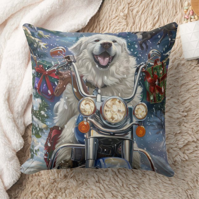 Almofada Cão Great Pyrenees Andando de Motocicleta Natal (Cobertor)