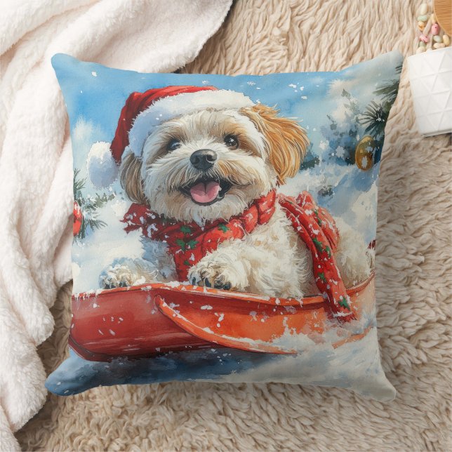 Almofada Cão Lhasa Apso no Trenó Deixe Nevar Natal (Cobertor)