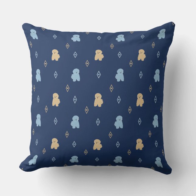 Almofada Cão Lhasa Padrão Apso fundo azul (Frente)