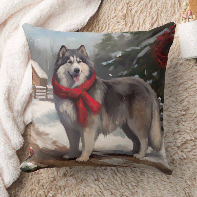 Almofada Cão Malamute do Alasca na Neve Natal (Cobertor)
