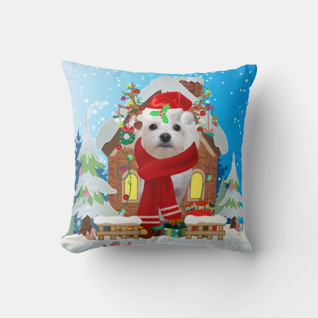 Almofada Cão maltês com presentes de Natal (Frente)
