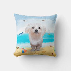 Almofada Cão Maltês na Praia