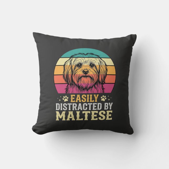 Almofada Cão Maltês Retro Pôr do Sol Distraído (Frente)