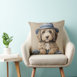 ALMOFADA CÃO MARAVILHOSO E BRANCO COM CHAPÉU AZUL