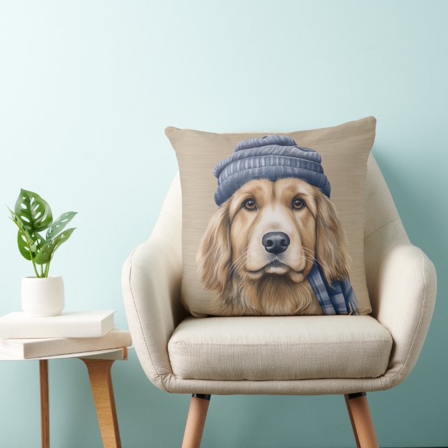 ALMOFADA CÃO MARAVILHOSO E BRANCO COM CHAPÉU AZUL (Cadeira)
