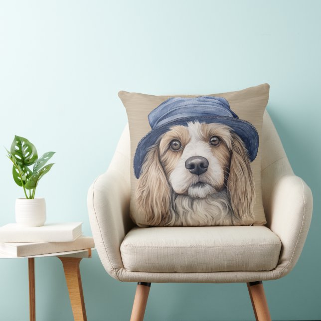 ALMOFADA CÃO MARAVILHOSO E BRANCO COM CHAPÉU AZUL (Cadeira)