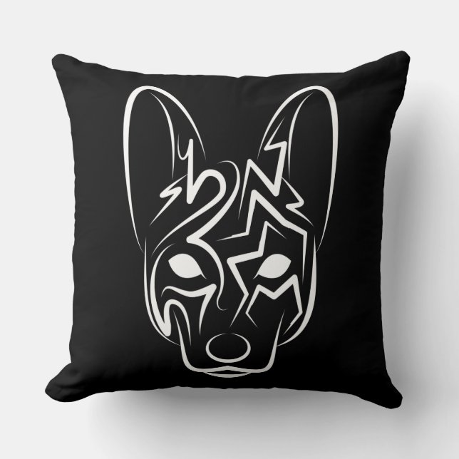 Almofada Cão Negro e Tribal Branco (Frente)