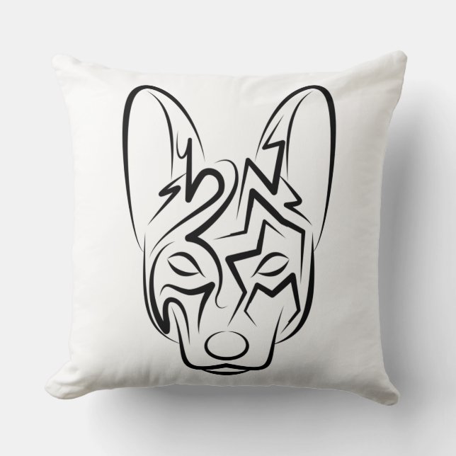 Almofada Cão Negro e Tribal Branco (Frente)