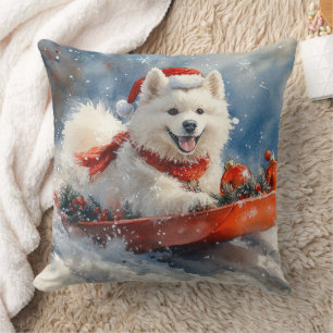 Almofada Cão Samoyed em Trenó Deixe Nevar Natal