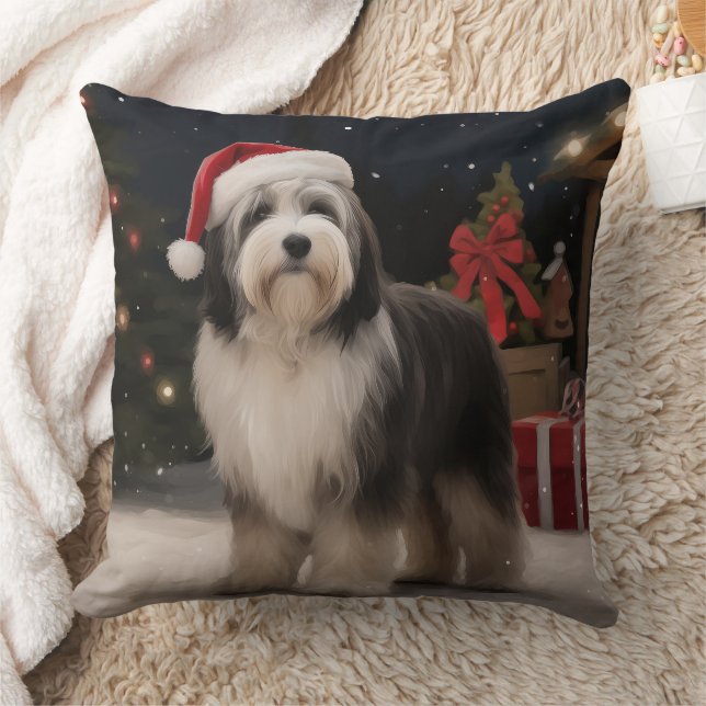 Almofada Cão Terrier Tibetano na neve Natal  (Cobertor)
