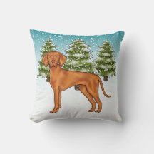 Cão Vizsla Húngaro na Floresta de Inverno Nevada F