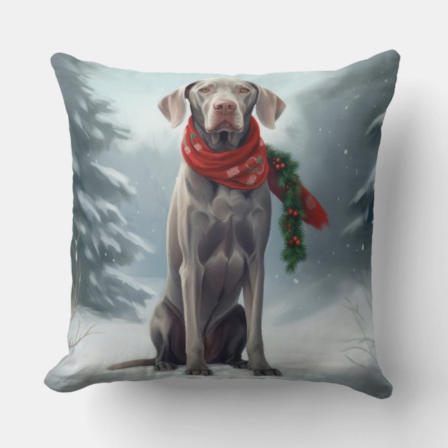 Almofada Cão Weimaraner na Neve Natal (Frente)