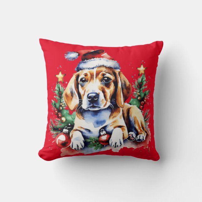 Almofada Cãozinho bonitinho de Natal (Frente)