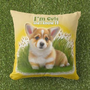Almofada Cãozinho de Corgi na grama   animais de estimação 