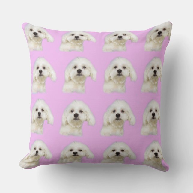 Almofada Cãozinho maltês a rosa (Frente)