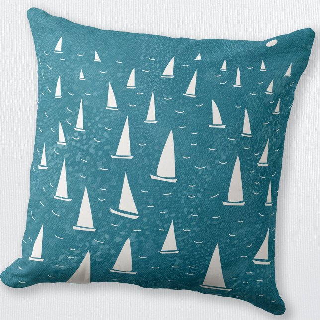 Almofada Capa de Mar da Embarcação de Navegação (Sailing boat regatta nautical teal throw pillow)