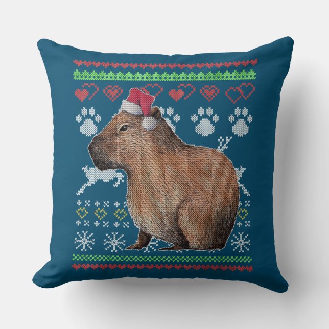 Almofada Capybara Papais noeis-Claus Ugly Christmas Sweater (Frente)