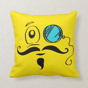 Almofada Cara amarela extravagante com Monocle e bigode