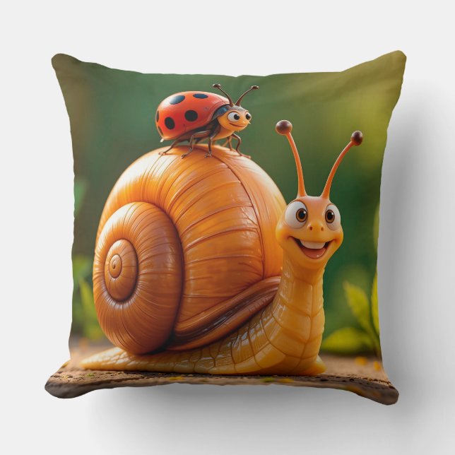 Almofada Caracol de desenho animado feliz hospedando joanin (Frente)