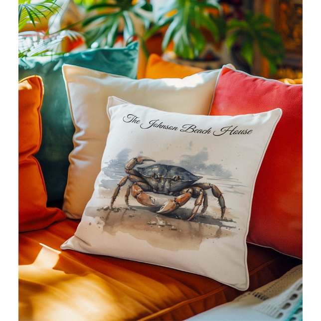 Almofada caranguejo caminhando na praia, personalizável (Criador carregado)