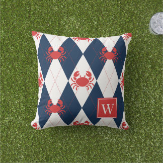 Almofada Caranguejo Preppy Argyle Vermelho & Azul Monograma