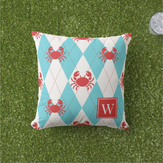 Almofada Caranguejo Préppy Argyle Vermelho & Turquesa Monog