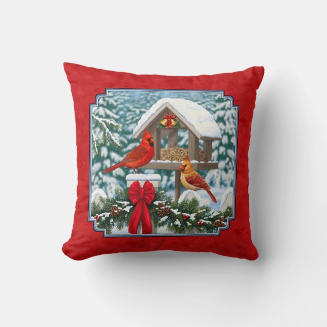Almofada Cardeais Alimentador de Natal Vermelho (Frente)